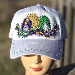 Ladies White Mardi Gras Jester BLING Hat NEW